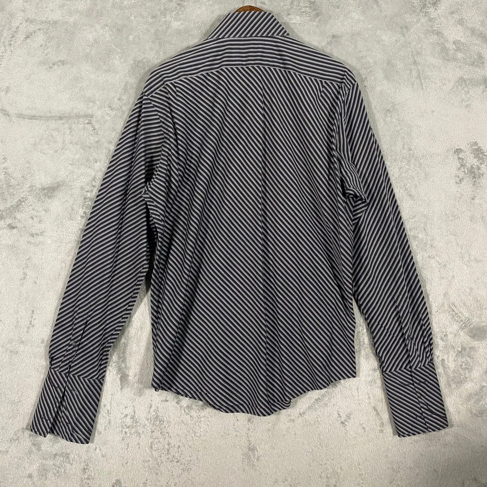 Banana Republic Shirt Sz L Black Gray Diagonal Stripe Button‎ Up VTG Y2K Office